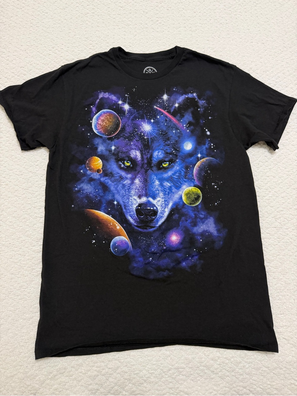DOM Galaxy Wolf Head Black Graphic Tee with Short Sleeves Adult Medium